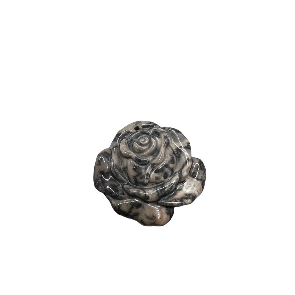 Natural Ocean Jasper hand carved flower/ rose pendant.